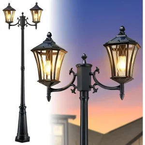 85" 2-Head Solar Pole  Post Lights, Black