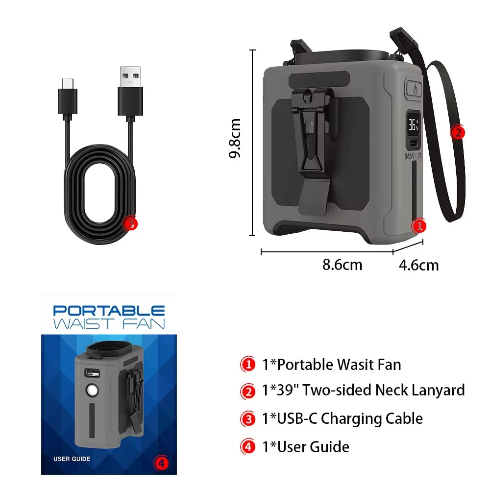 USB Rechargeable Waist Clip Fan Mobile Power for Outdoor - Image 6
