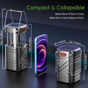 Solar Camping Lantern 2/4-Pack, Rechargeable LED with Flashlight, USB-C & Solar Powered - Thumbnail Image 4