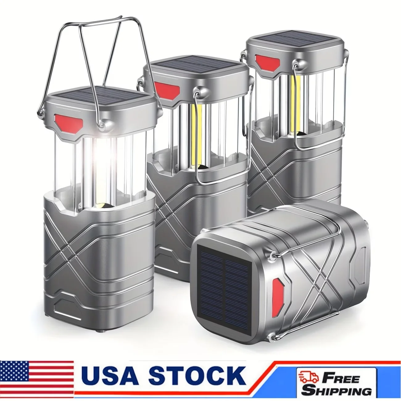 Solar Camping Lantern 2/4-Pack, Rechargeable LED with Flashlight, USB-C & Solar Powered - Image 7