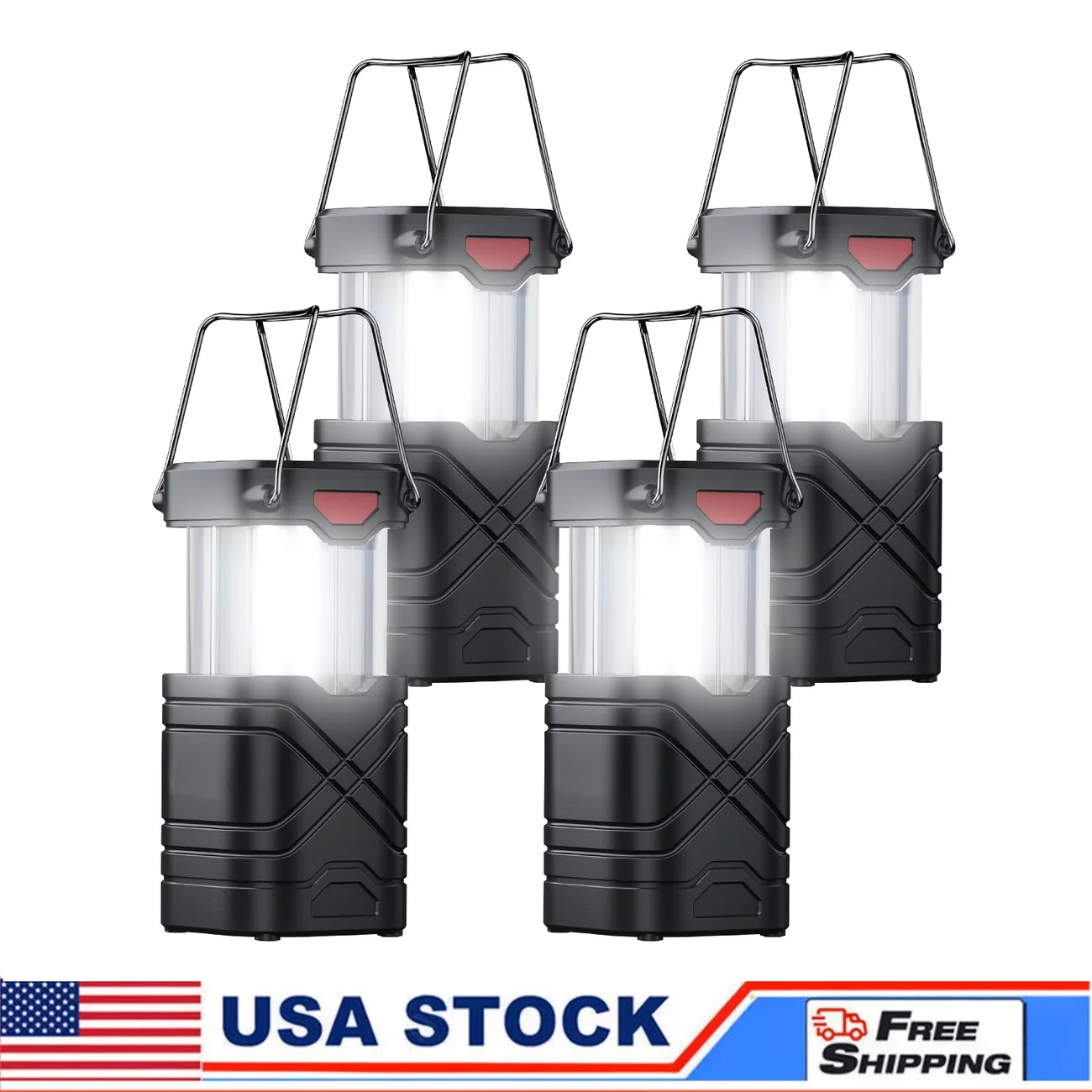 Solar Camping Lantern 2/4-Pack, Rechargeable LED with Flashlight, USB-C & Solar Powered - Image 1