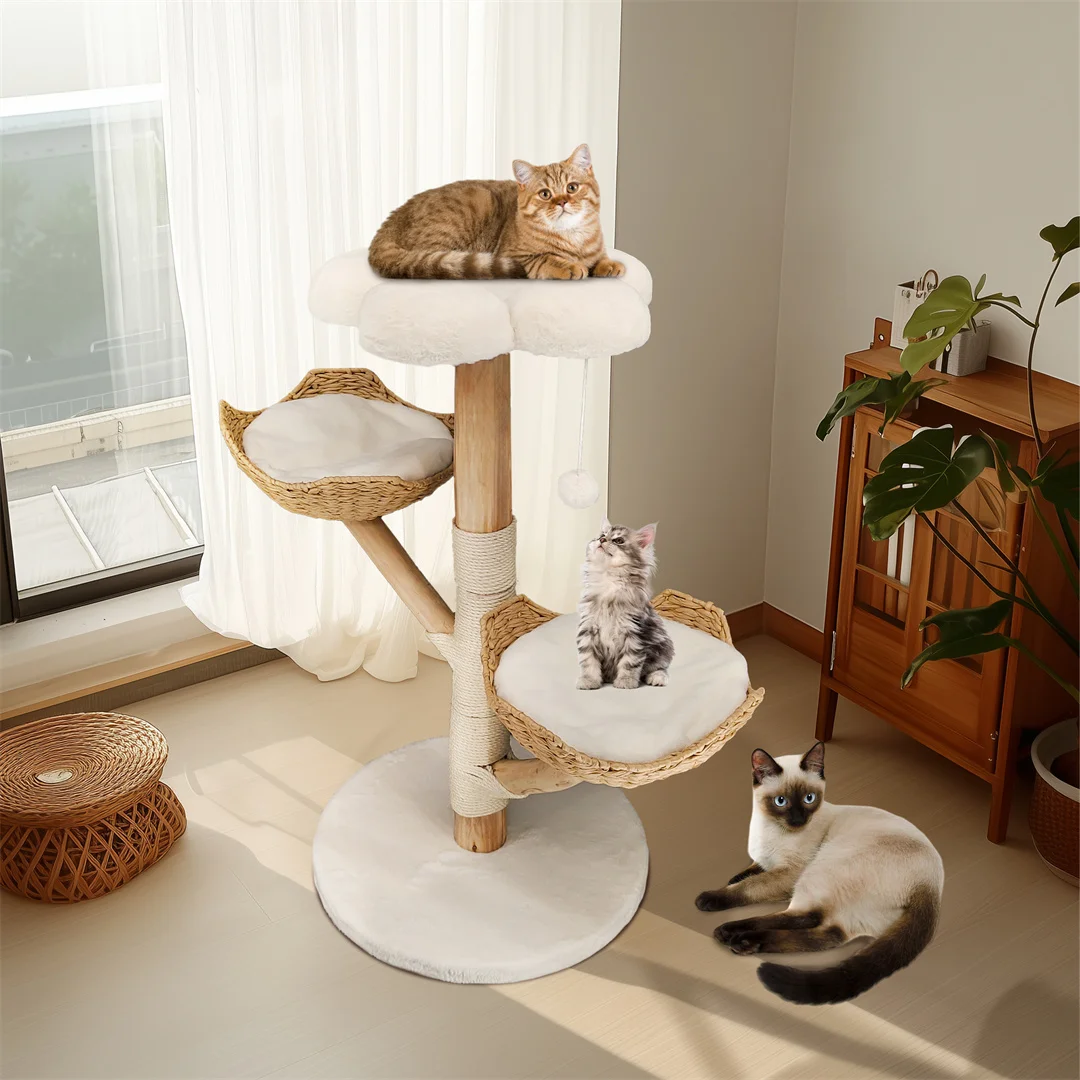 Cat Furniture Climbing Tree Solid Wood Activity Center with Scratching Post - Image 5
