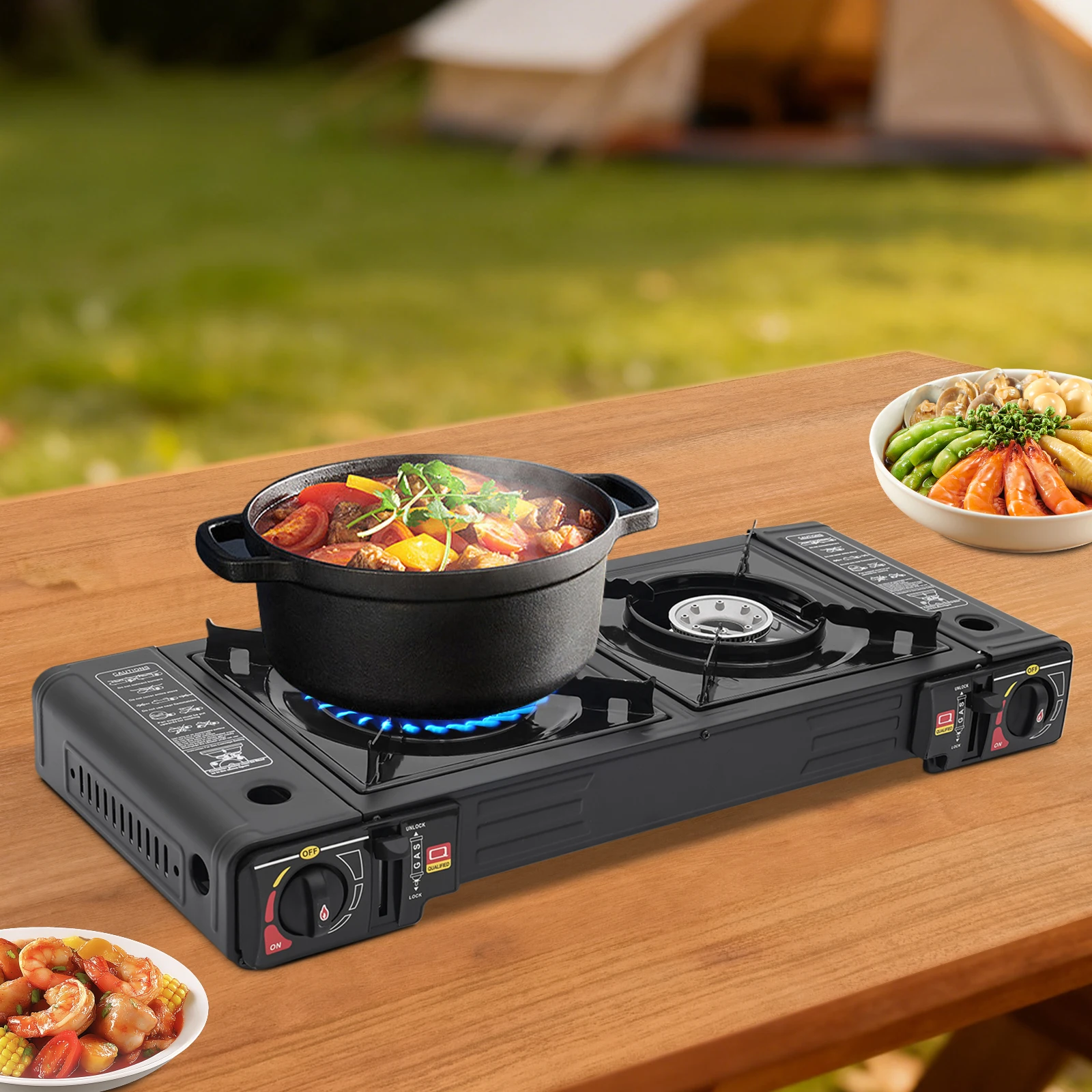 2 Burners Portable Gas Stove with Piezo Ignition and Carrying Case 2x2500W High Power LPG/Butane for Camping Picnics Parties - Image 1