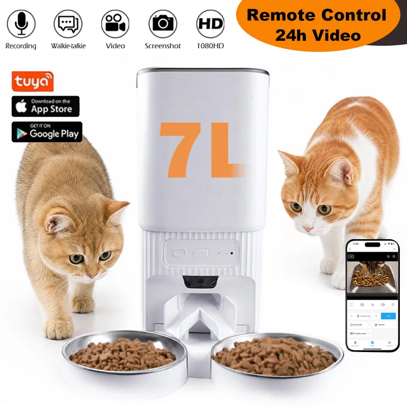 7L Smart Automatic Pet Feeder with HD Camera Double Bowls - Image 1