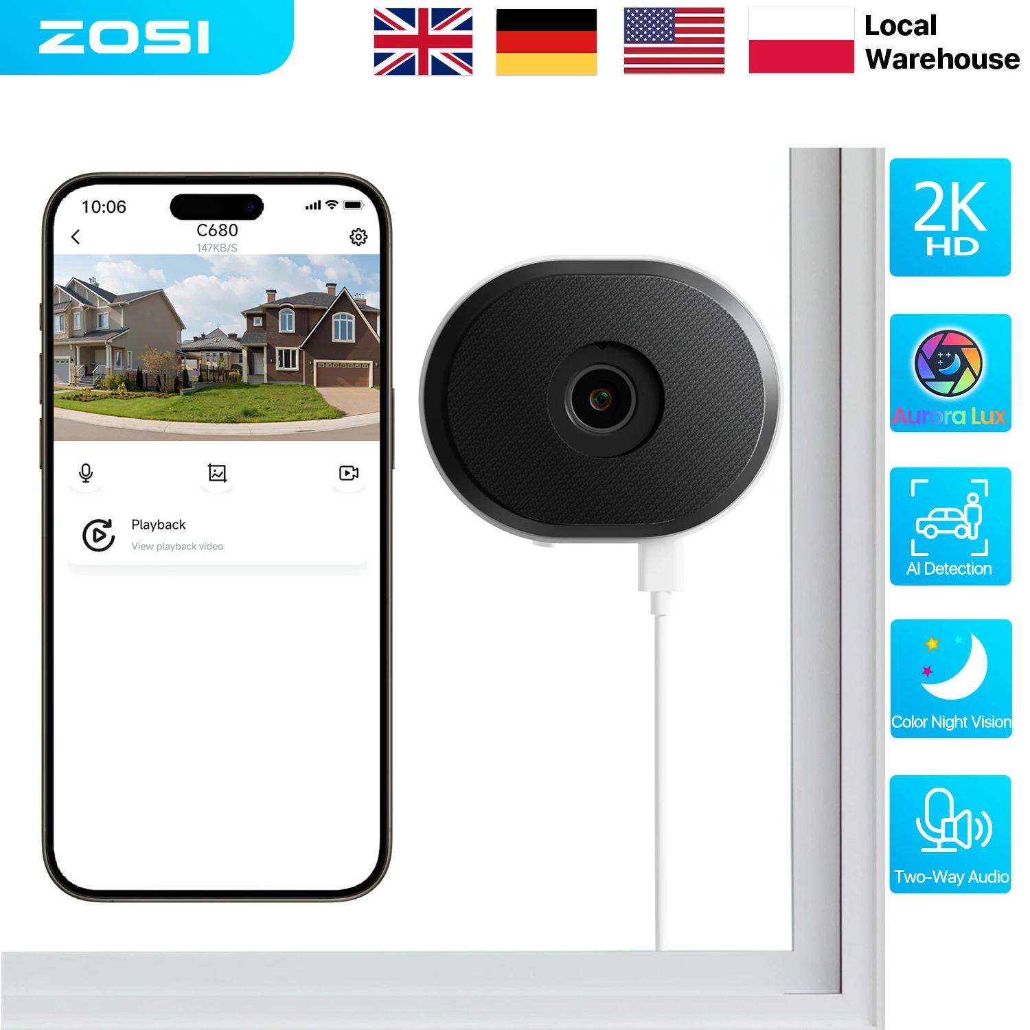 Window Security Camera Full Color Night Vision Surveillance Camera - Image 1