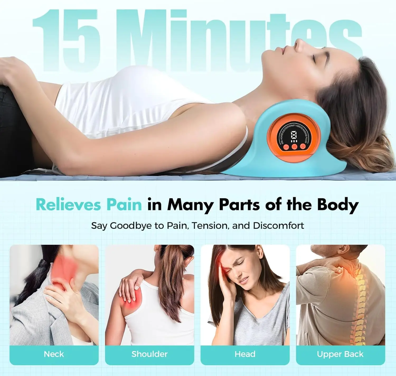 Rechargeable Portable Neck Massager Pillow3-in-1 Shiatsu Neck & Back Massager with Remote Control - Heat/Vibration/Deep Tissue - Image 3