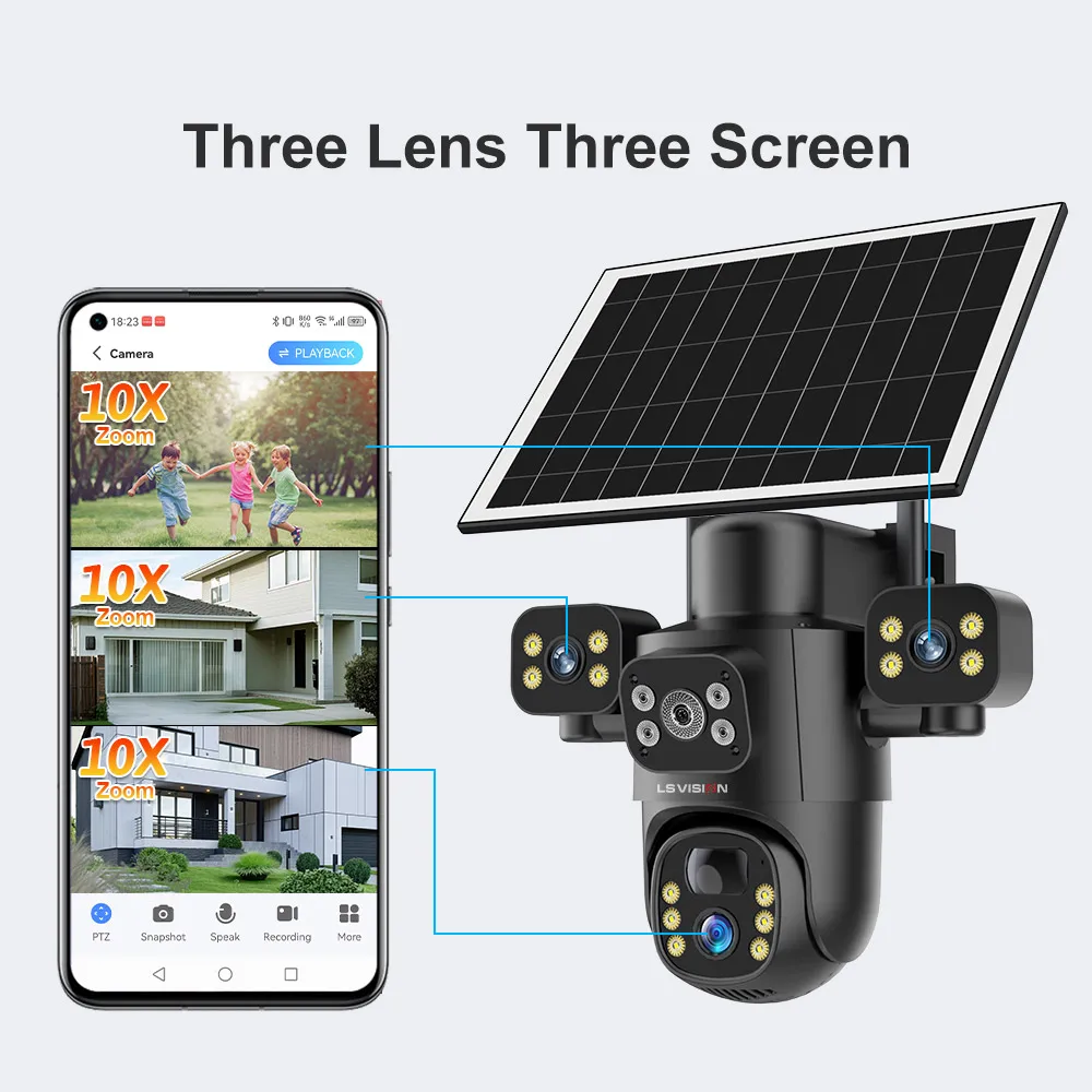 Solar Camera 3Lenses Outdoor Night Vision Security - Image 2