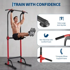 Power Tower Pull Up Dip Station Heavy Duty Steel Frame, Multi-Function Home Gym