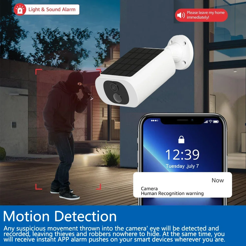 Outdoor Solar Battery Camera Wireless Motion Detection Light Color Night Vision Two-Way Audio Camera - Image 3