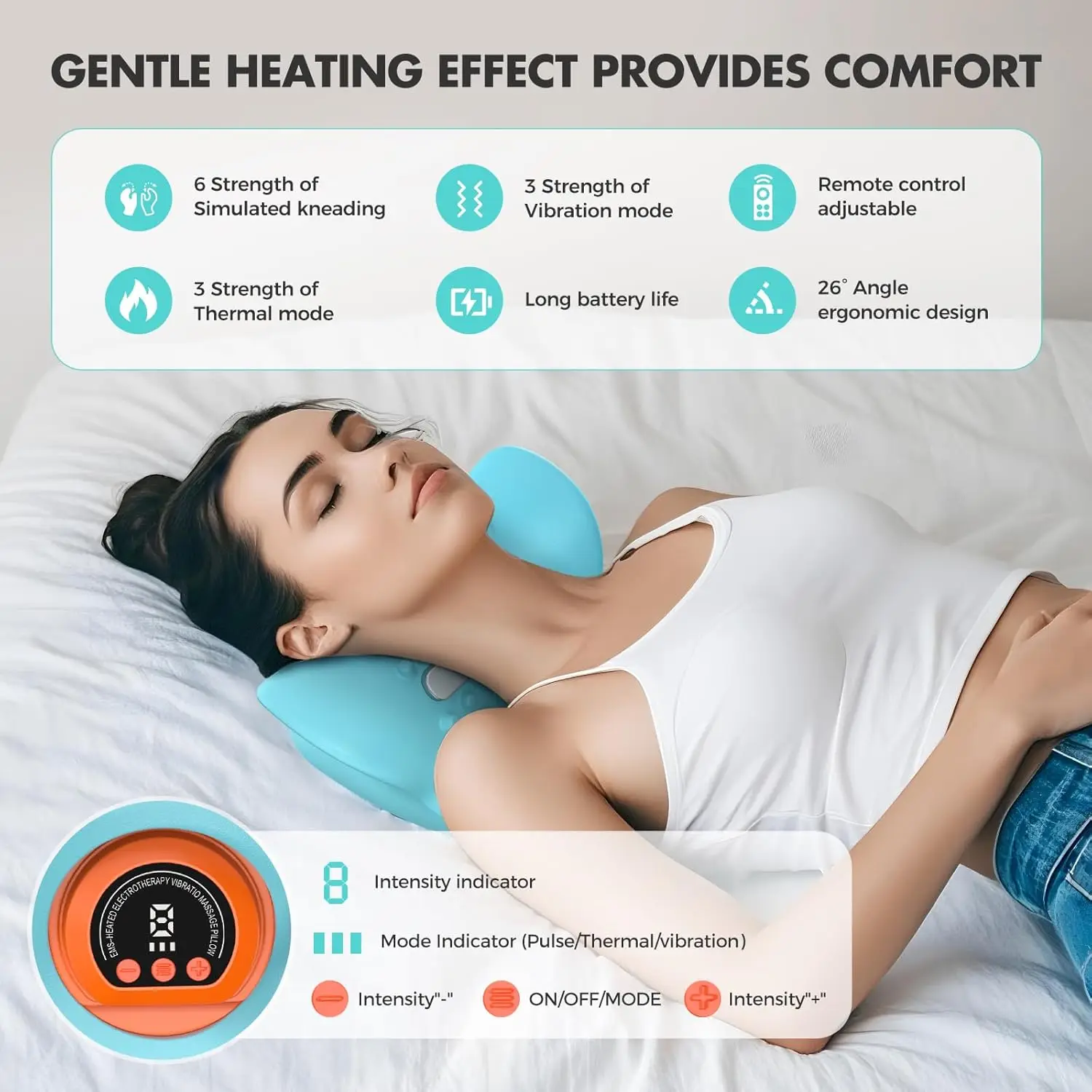 Rechargeable Portable Neck Massager Pillow3-in-1 Shiatsu Neck & Back Massager with Remote Control - Heat/Vibration/Deep Tissue - Image 2