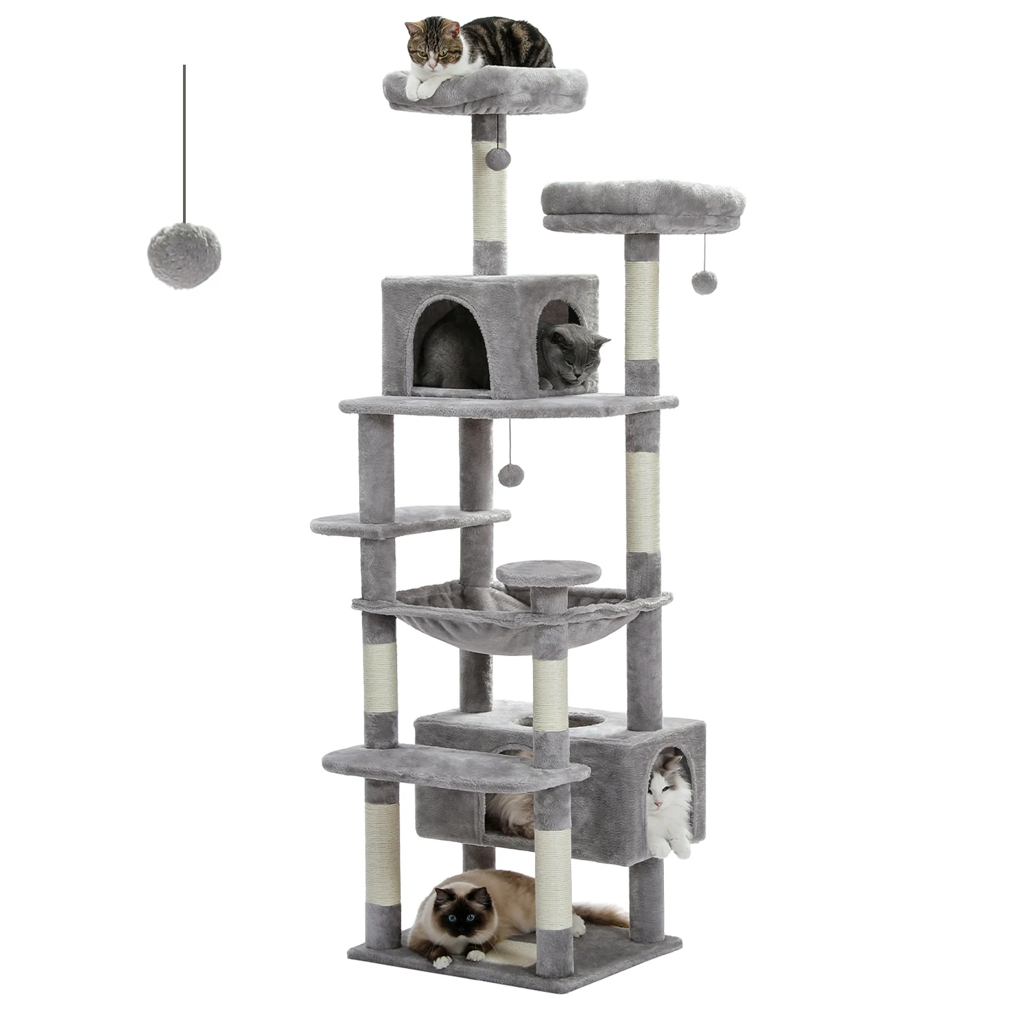Large Cat Tree and Tower for Indoor Cats With Sisal-Covered Scratching Posts Spacious Hammock Padded Perches and Condos Cat Toys - Image 10