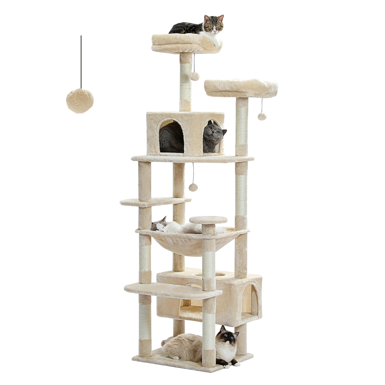 Large Cat Tree and Tower for Indoor Cats With Sisal-Covered Scratching Posts Spacious Hammock Padded Perches and Condos Cat Toys - Image 9