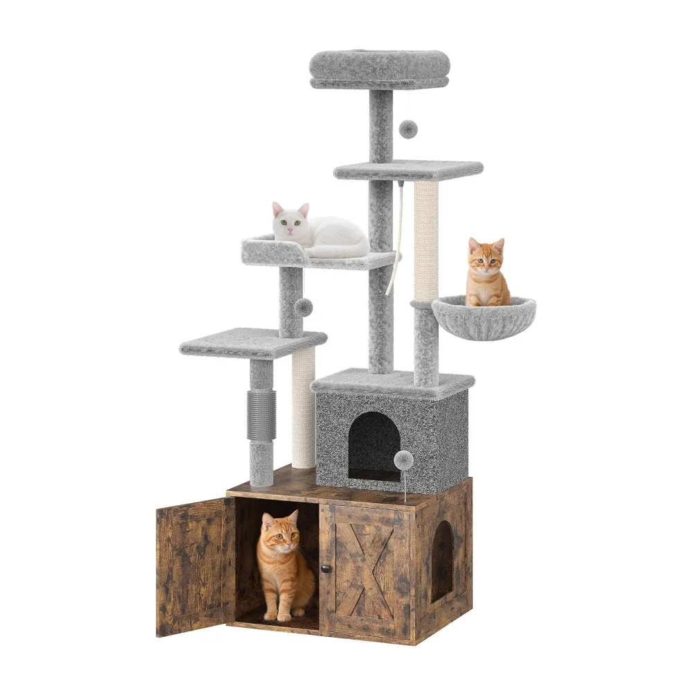 3-in-1 Modern Cat Tree with Hidden Litter Box Enclosure - Image 10