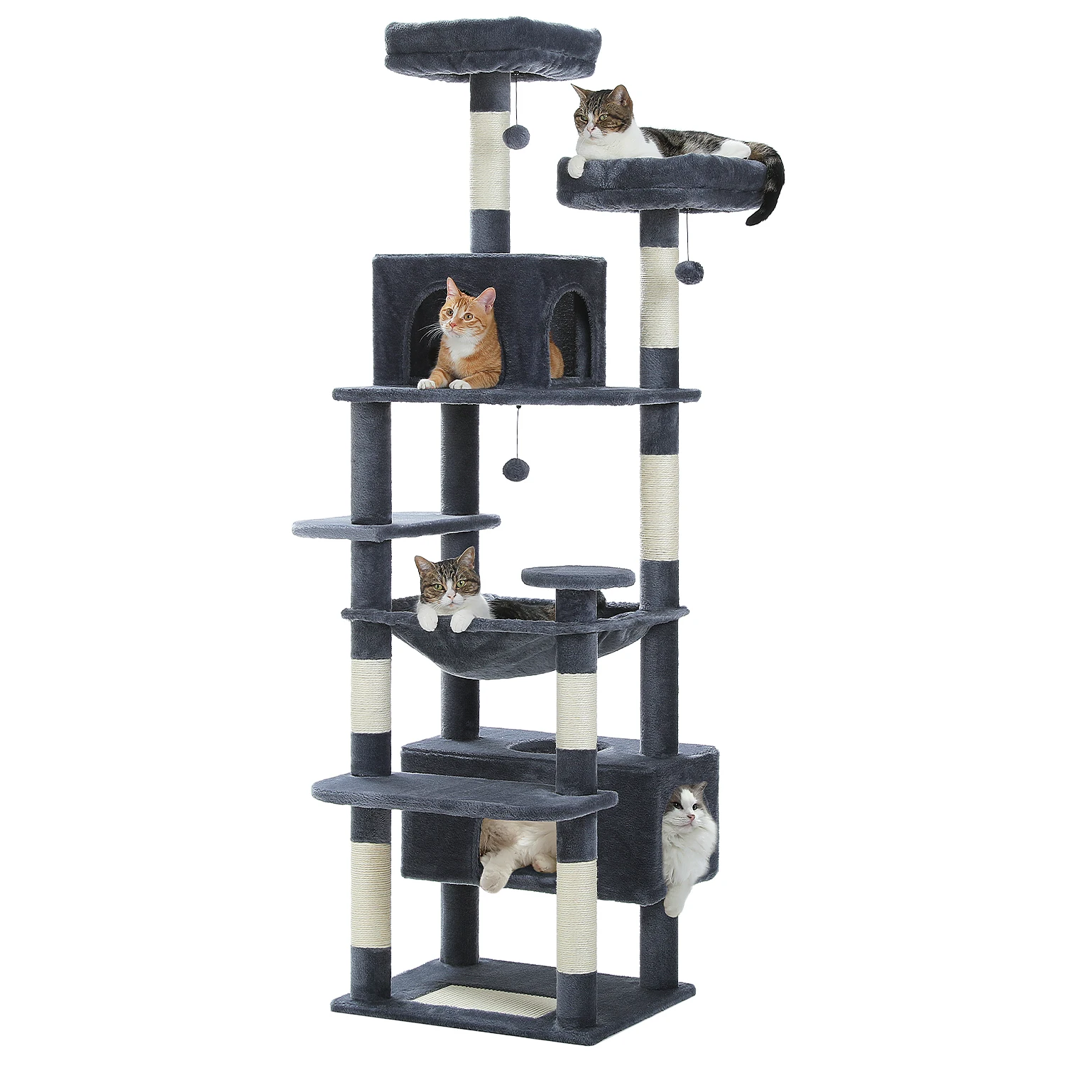 Large Cat Tree and Tower for Indoor Cats With Sisal-Covered Scratching Posts Spacious Hammock Padded Perches and Condos Cat Toys - Image 11