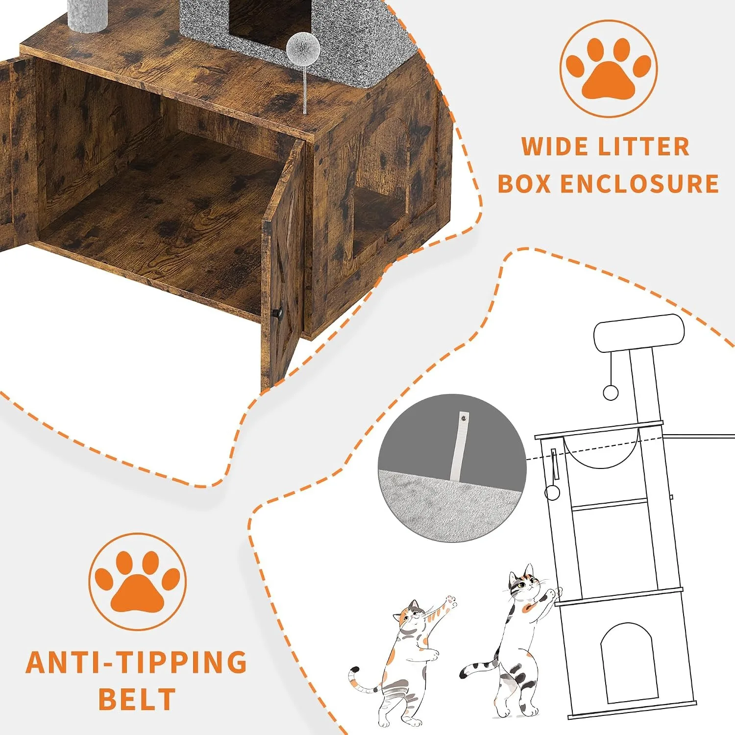 3-in-1 Modern Cat Tree with Hidden Litter Box Enclosure - Image 5