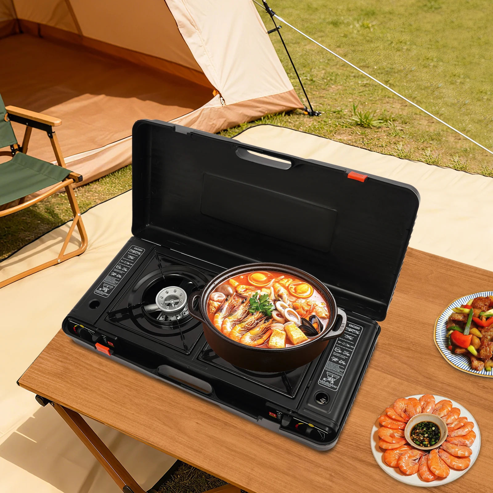 2 Burners Portable Gas Stove with Piezo Ignition and Carrying Case 2x2500W High Power LPG/Butane for Camping Picnics Parties - Image 4