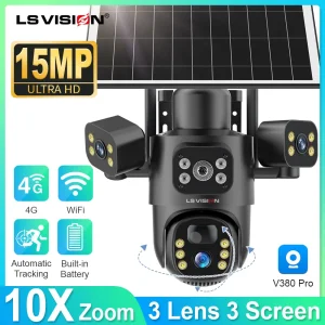Solar Camera 3Lenses Outdoor Night Vision Security