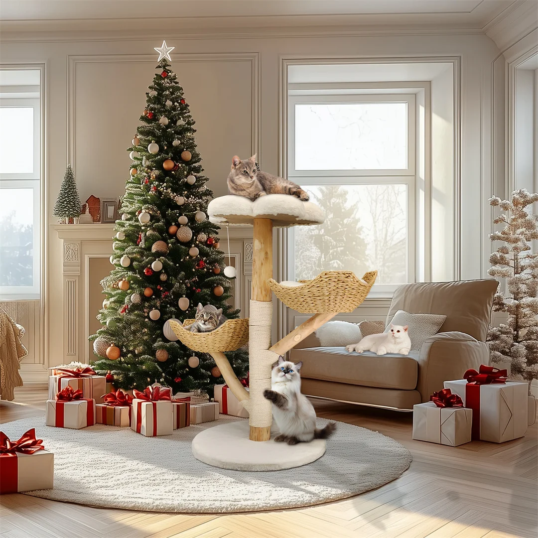 Cat Furniture Climbing Tree Solid Wood Activity Center with Scratching Post - Image 4
