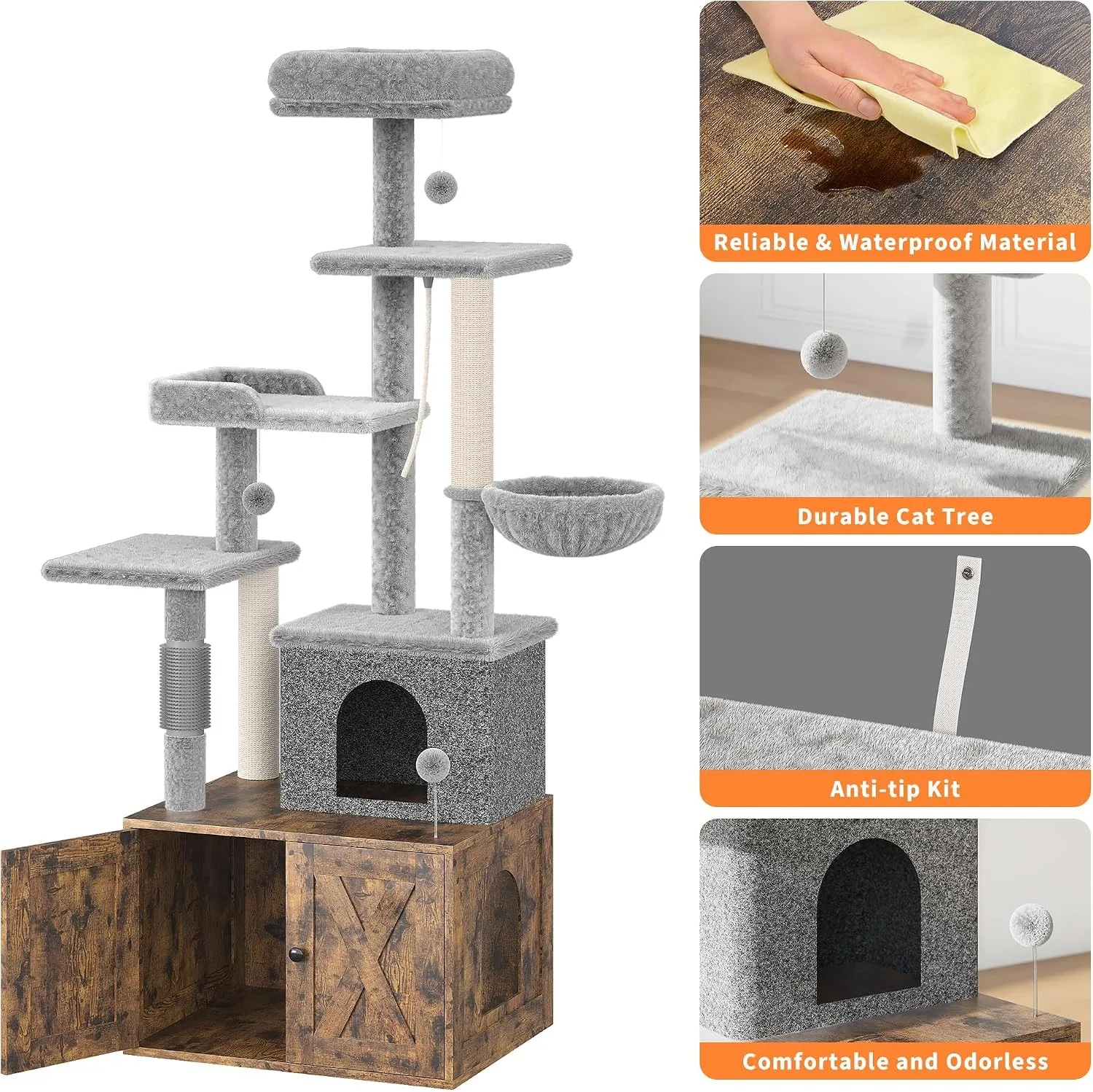 3-in-1 Modern Cat Tree with Hidden Litter Box Enclosure - Image 4