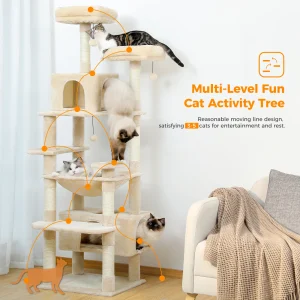 Large Cat Tree and Tower for Indoor Cats With Sisal-Covered Scratching Posts Spacious Hammock Padded Perches and Condos Cat Toys - Thumbnail Image 3