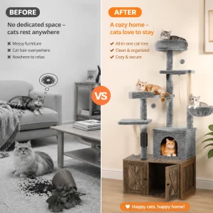 3-in-1 Modern Cat Tree with Hidden Litter Box Enclosure - Thumbnail Image 2