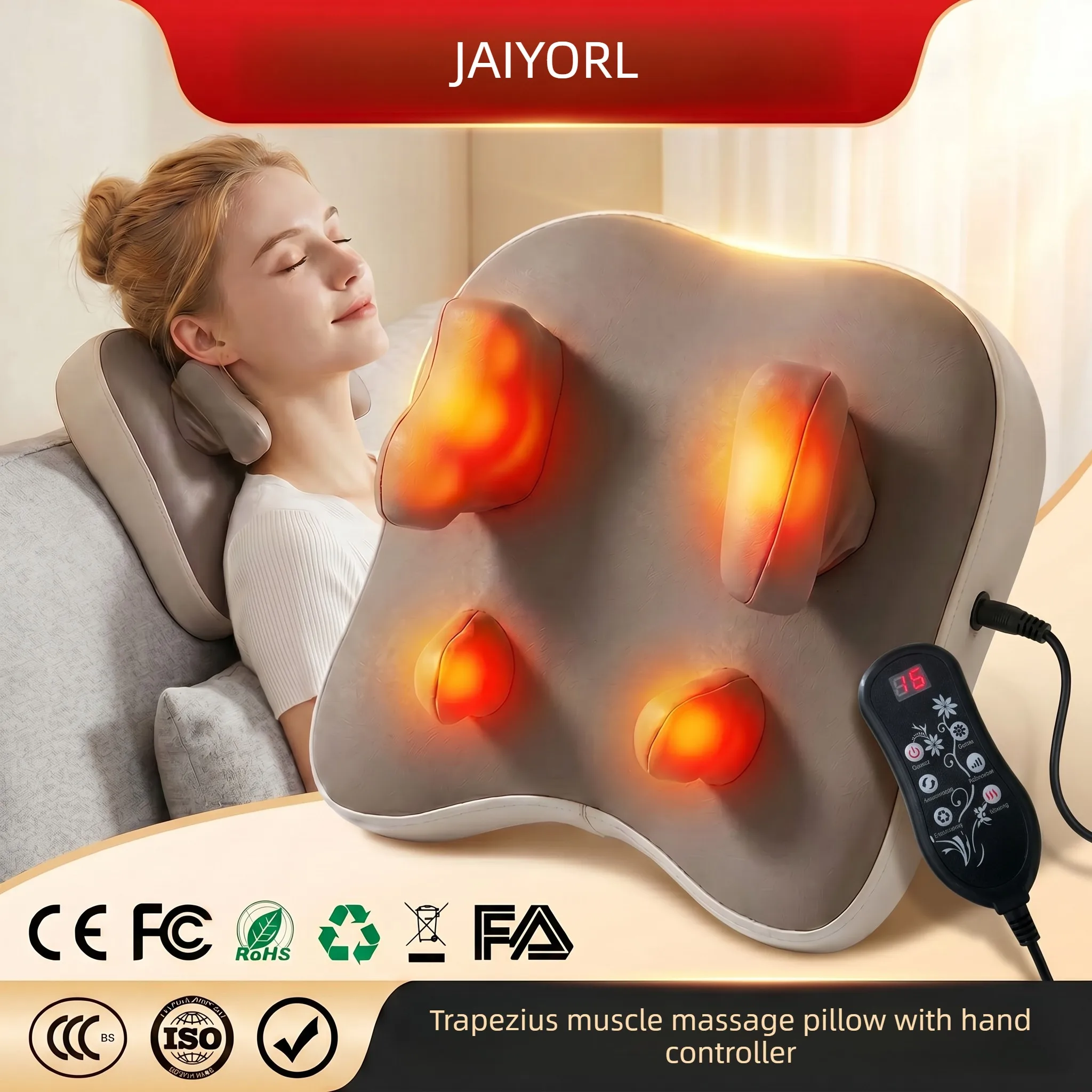 Electric Massage Pillow Wireless Massager, Heating - Image 1