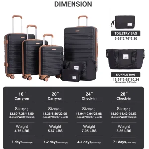 Luggage Sets 6 Piece, Suitcases with Travel Duffle Bag - Thumbnail Image 2