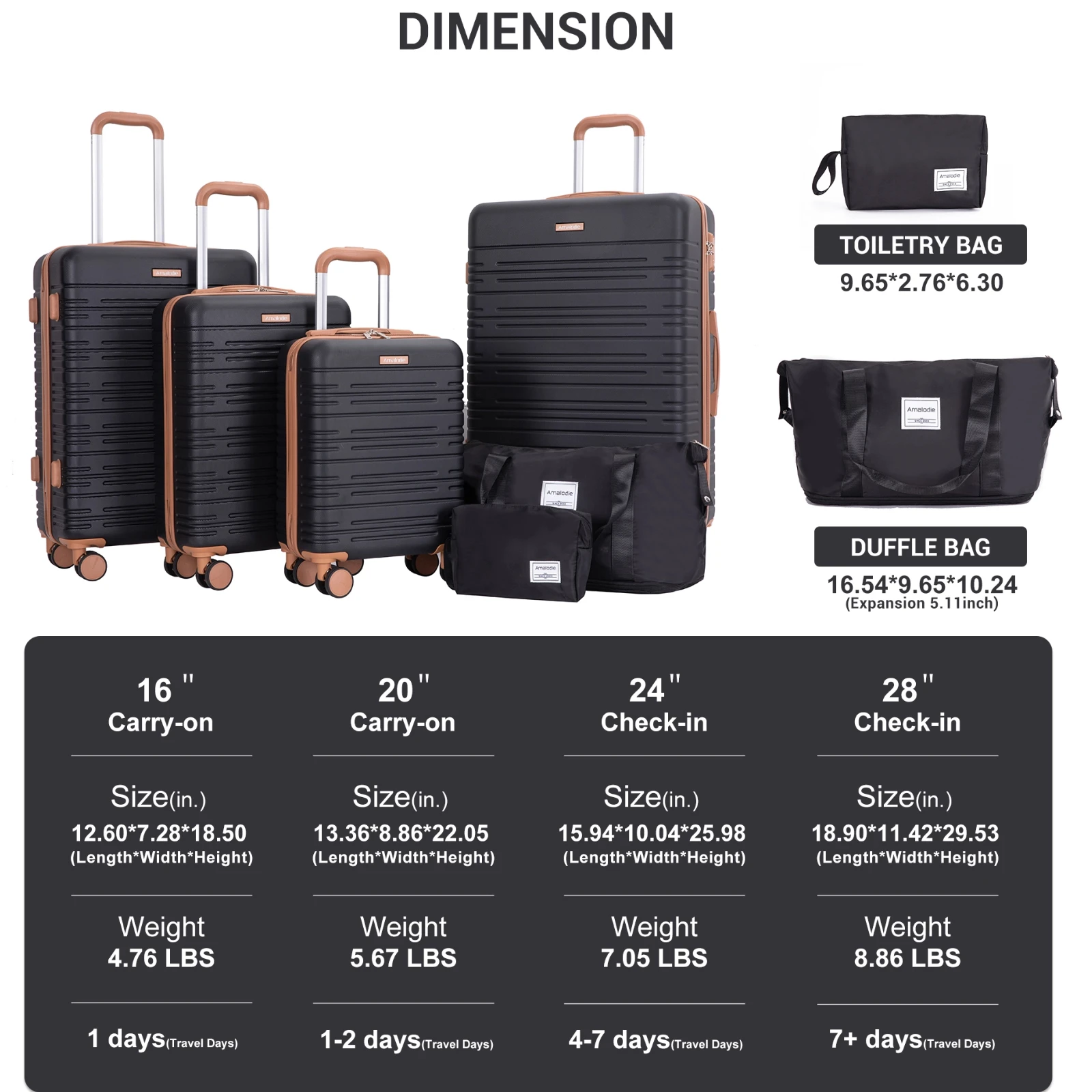 Luggage Sets 6 Piece, Suitcases with Travel Duffle Bag - Image 2