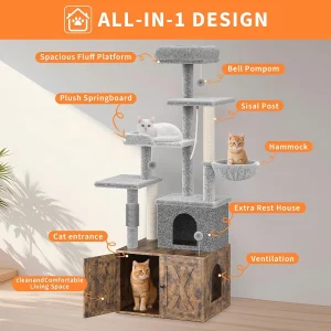 3-in-1 Modern Cat Tree with Hidden Litter Box Enclosure - Thumbnail Image 6