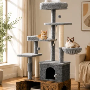 3-in-1 Modern Cat Tree with Hidden Litter Box Enclosure - Thumbnail Image 8