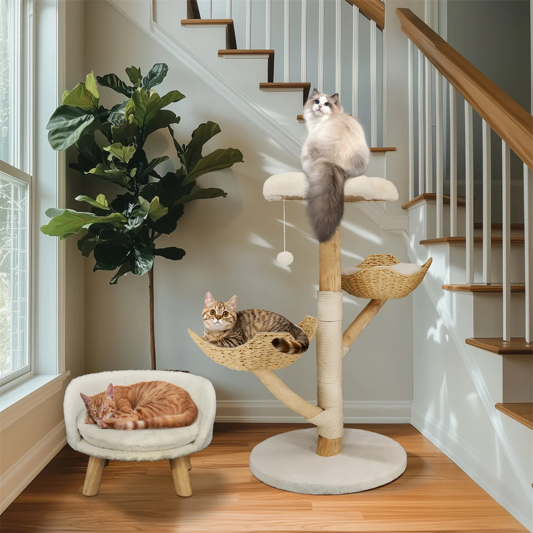 Cat Furniture Climbing Tree Solid Wood Activity Center with Scratching Post - Image 3