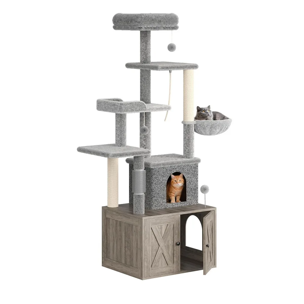 3-in-1 Modern Cat Tree with Hidden Litter Box Enclosure - Image 9