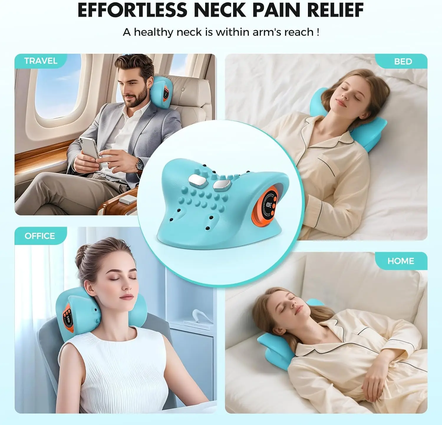 Rechargeable Portable Neck Massager Pillow3-in-1 Shiatsu Neck & Back Massager with Remote Control - Heat/Vibration/Deep Tissue - Image 4