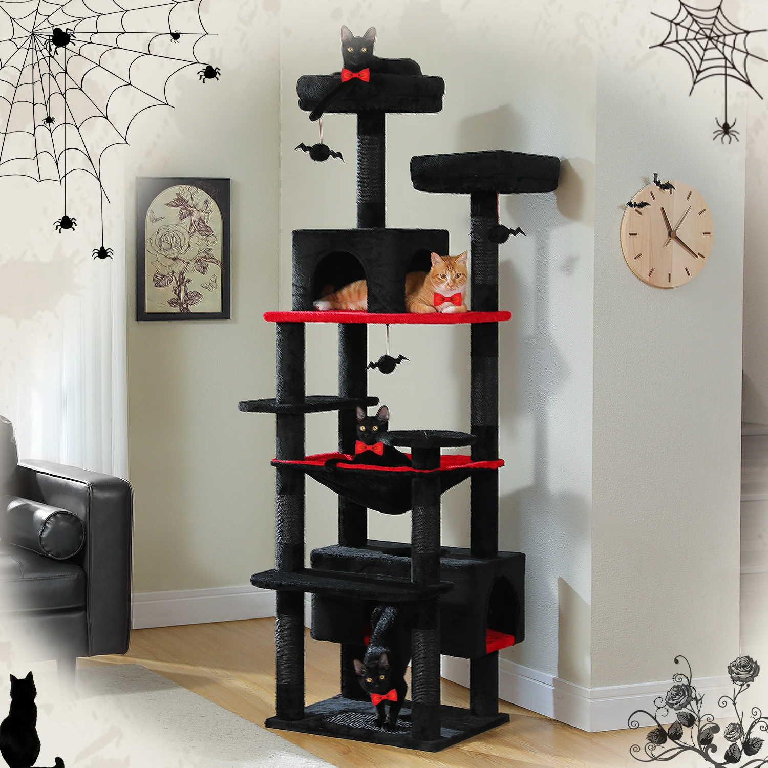 Large Cat Tree and Tower for Indoor Cats With Sisal-Covered Scratching Posts Spacious Hammock Padded Perches and Condos Cat Toys - Image 4