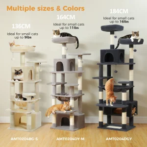 Large Cat Tree and Tower for Indoor Cats With Sisal-Covered Scratching Posts Spacious Hammock Padded Perches and Condos Cat Toys - Thumbnail Image 5